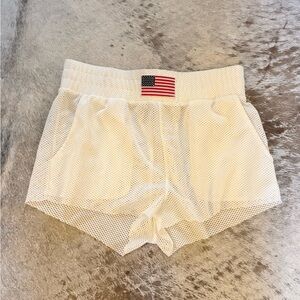 Forever 21 White Mesh Shorts with Flag Detail